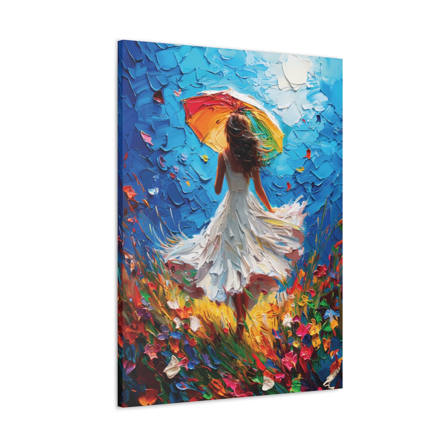 Spring Storm with Women Dancing in Field of Vibrant Spring Flowers Oil Painting Print on Canvas Gallery - 12 Sizes