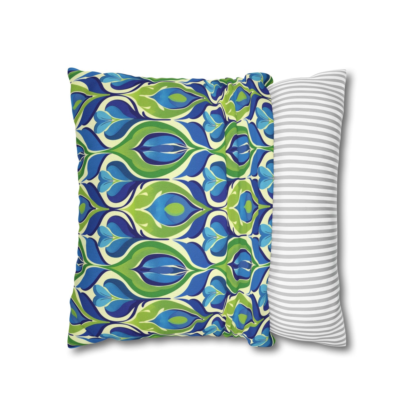 Retro Vibrant Peacock Blue and Green Floral Design Spun Polyester Square Pillowcase 4 Sizes