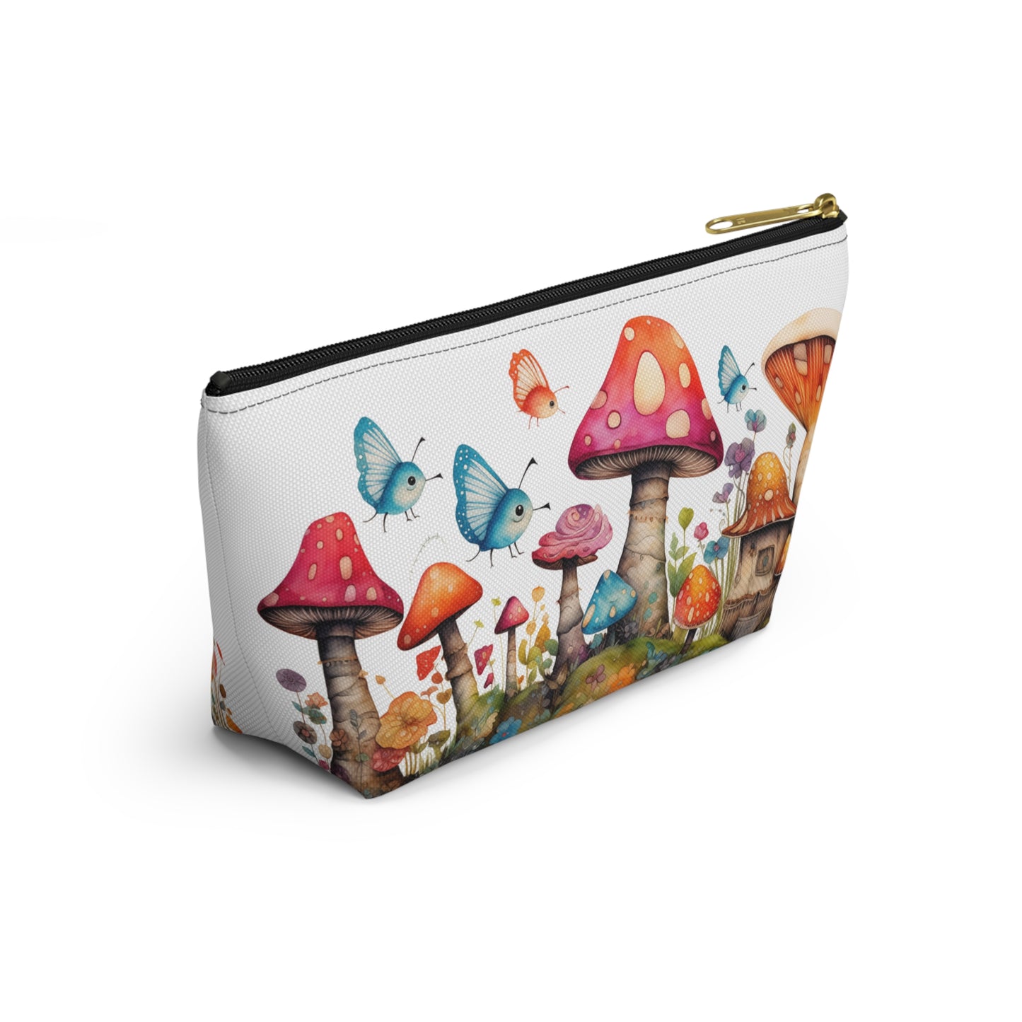 Enchanting Mushroom Cottage Adorned with Butterflies and Toadstools - Makeup & Accessory Bag 2 Sizes