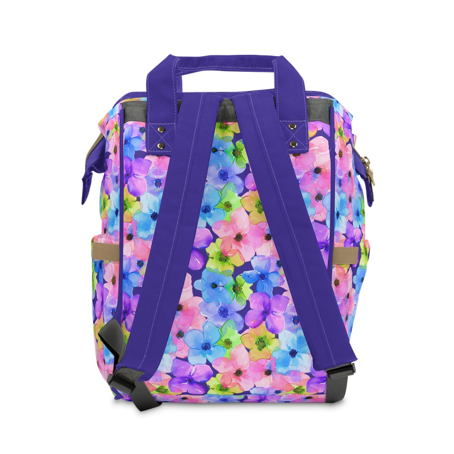 Prismatic Garden: Luminous Pink, Purple, and Blue Blossoms Multifunctional Diaper Backpack