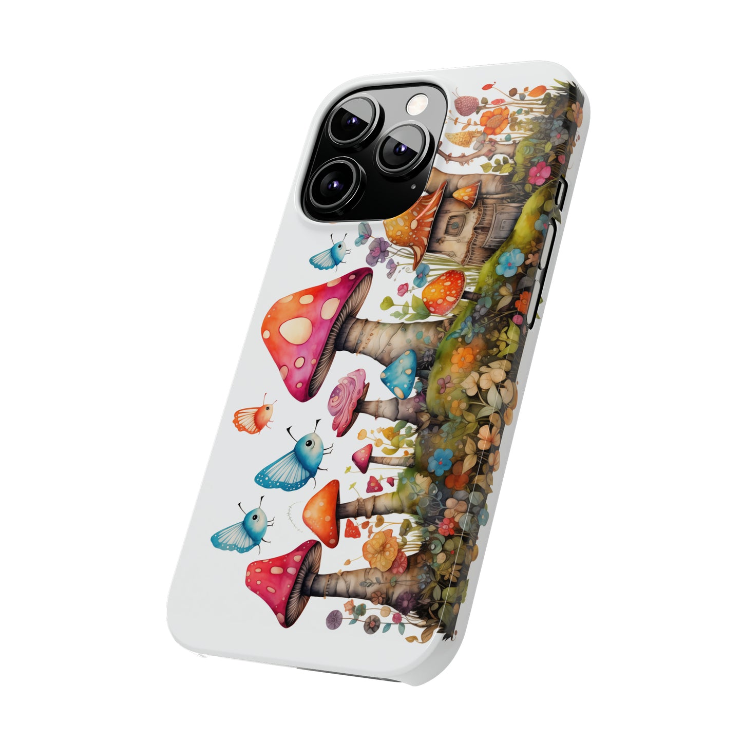 Enchanting Mushroom Cottage Adorned with Butterflies and Toadstools Iphone 15-12 Slim Phone Case