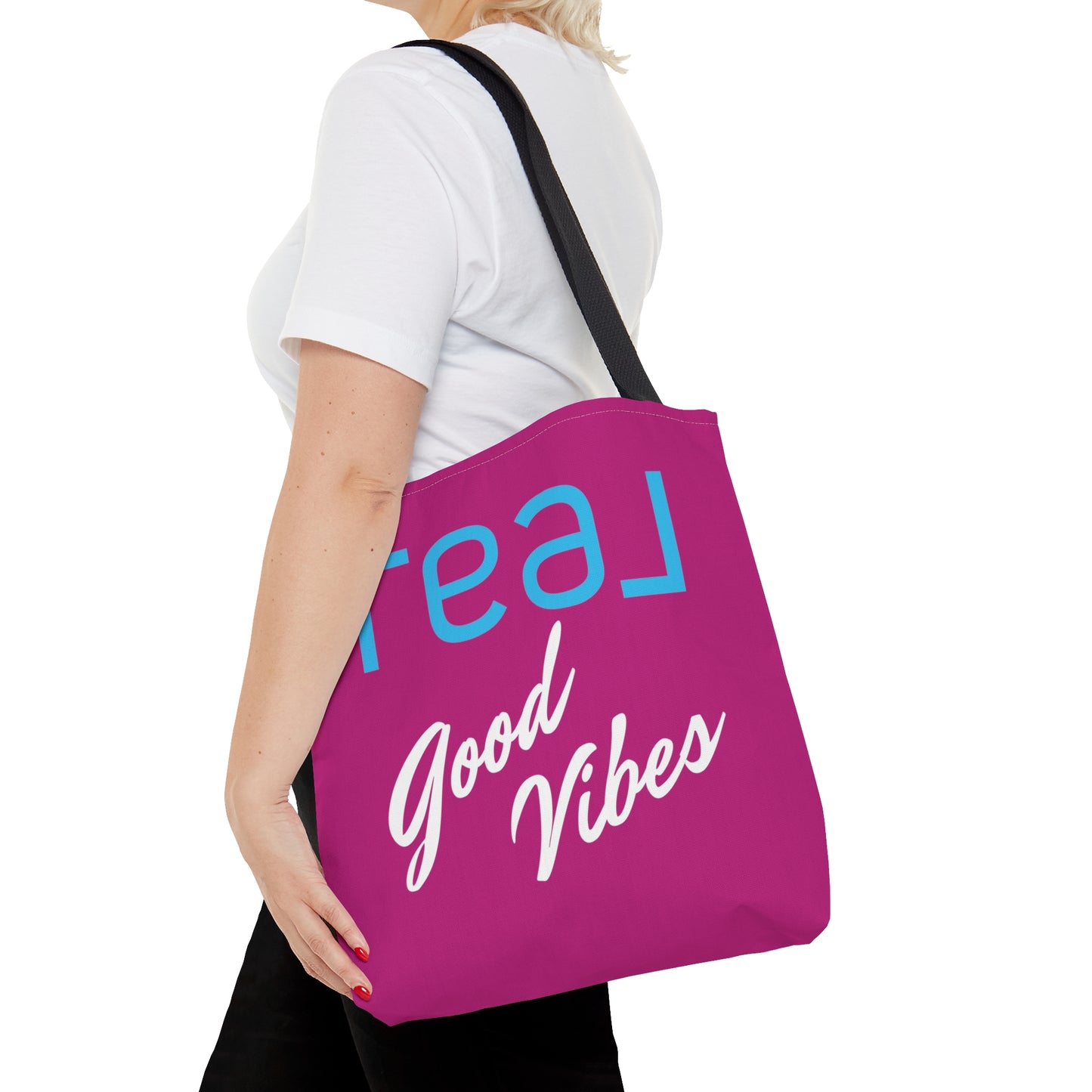 REAL Good Vibes Pink Stylish Canvas Tote Bag, 3 Sizes