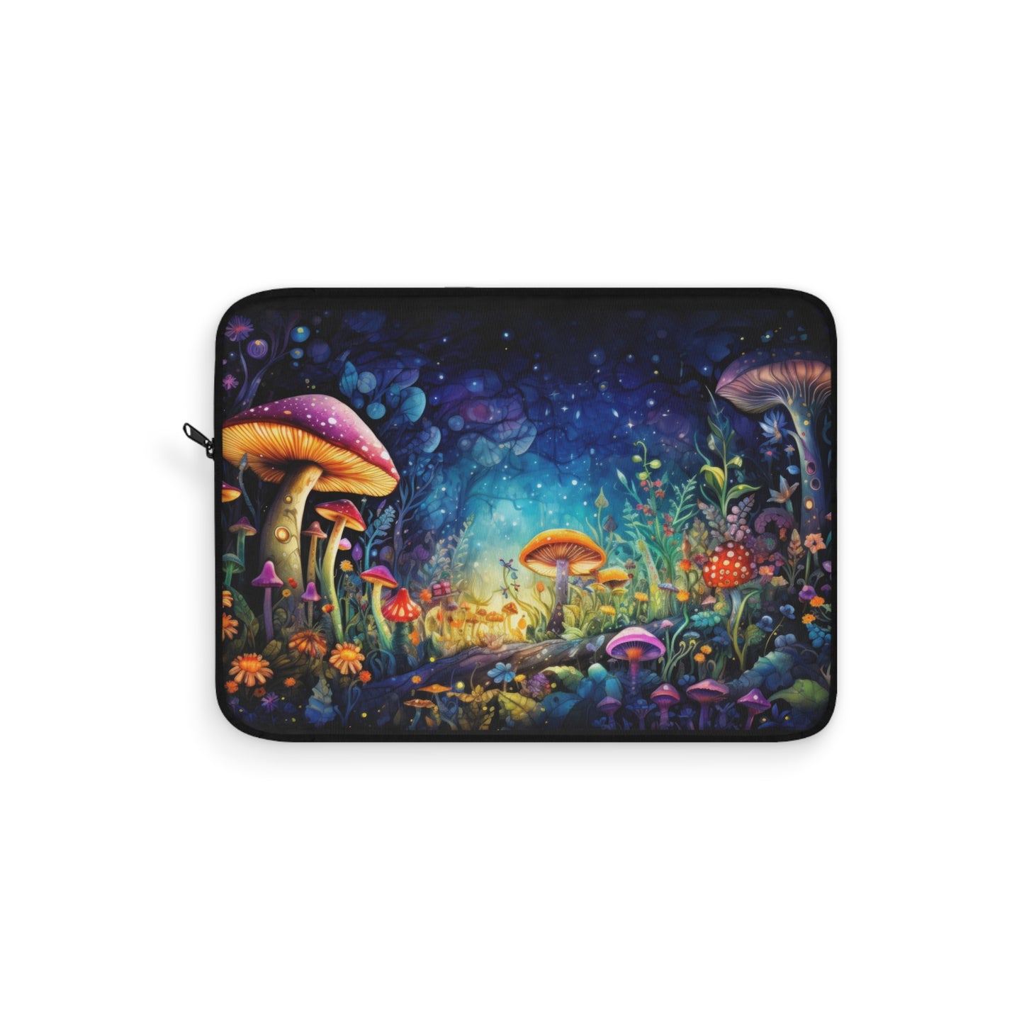 Fantasy Neon Midnight Mushroom and Flower Garden - Laptop or Ipad Protective Sleeve 3 Sizes