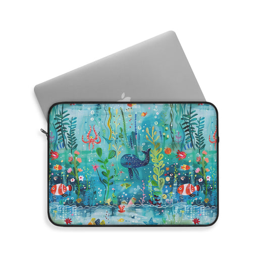 Ocean Enchantment: Magical Watercolor Sea Creatures Laptop or Ipad Protective Sleeve 3 Sizes Available