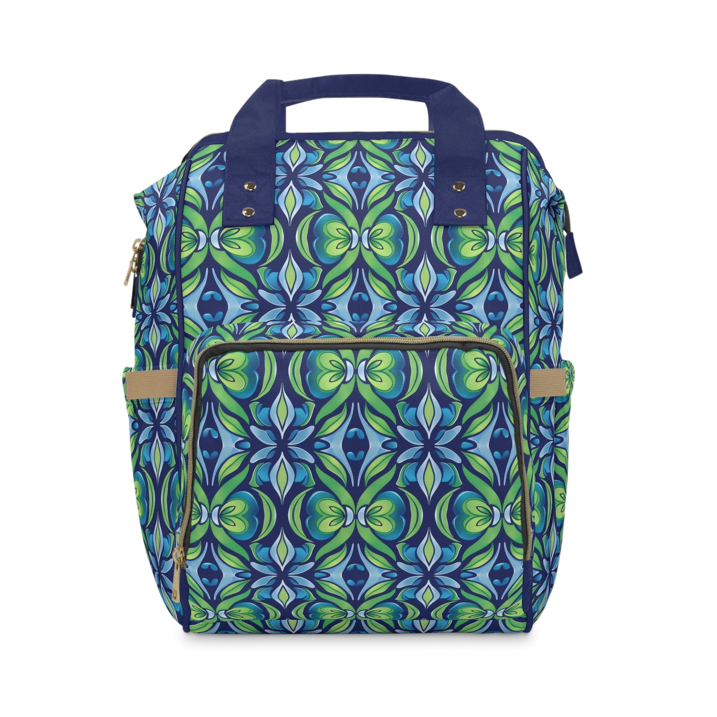 Retro Abstract Blue and Green Floral Pattern Multifunctional Diaper Backpack