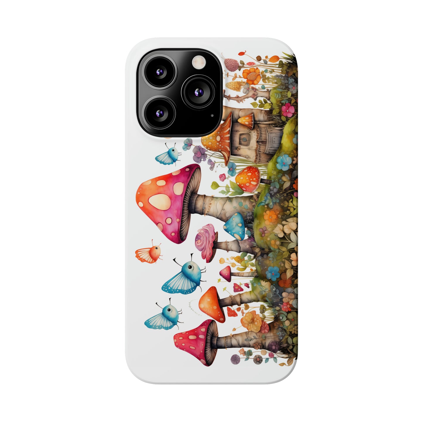 Enchanting Mushroom Cottage Adorned with Butterflies and Toadstools Iphone 15-12 Slim Phone Case