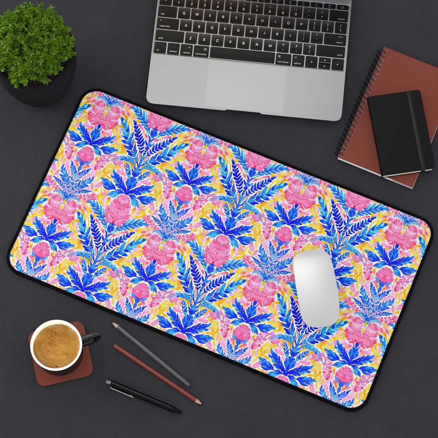 Tropical Watercolor Blooms in Vibrant Pinks and Blues Extended Gaming Mouse Pad  Desk Mat  - 3 Sizes