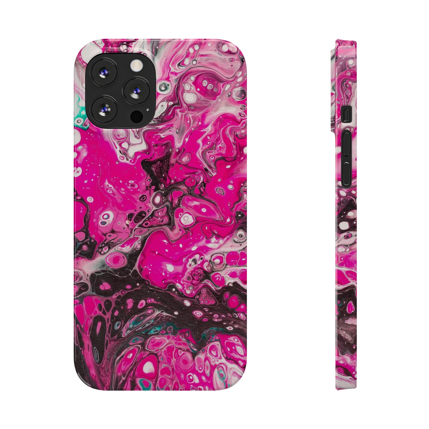 Pink, Black and White Alcohol Ink Design Iphone 15-12 Slim Phone Case