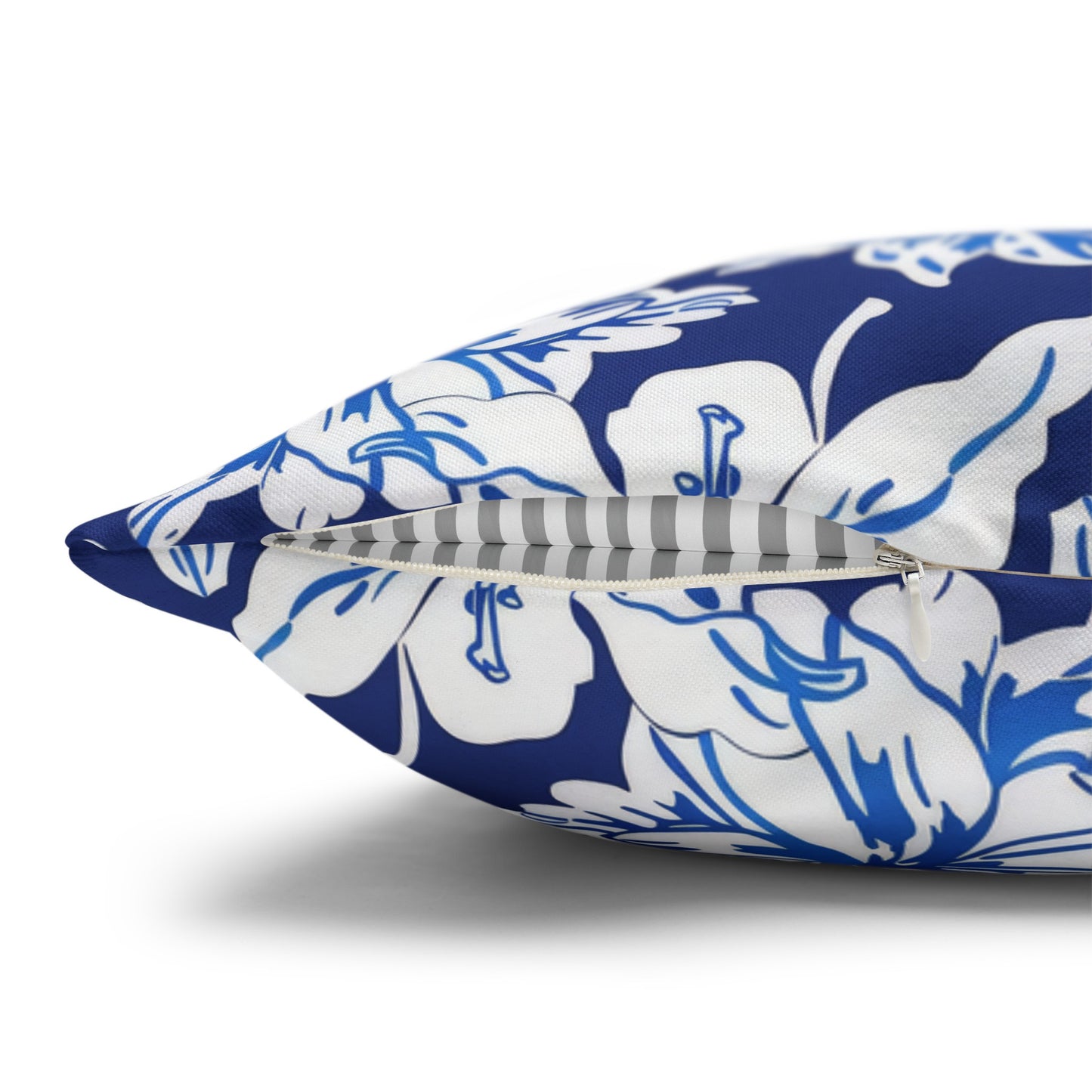 Oceanic Bloom: Watercolor Tropical Flowers in White and Blue against a Deep Blue Background Spun Polyester Square Pillowcase 4 Sizes