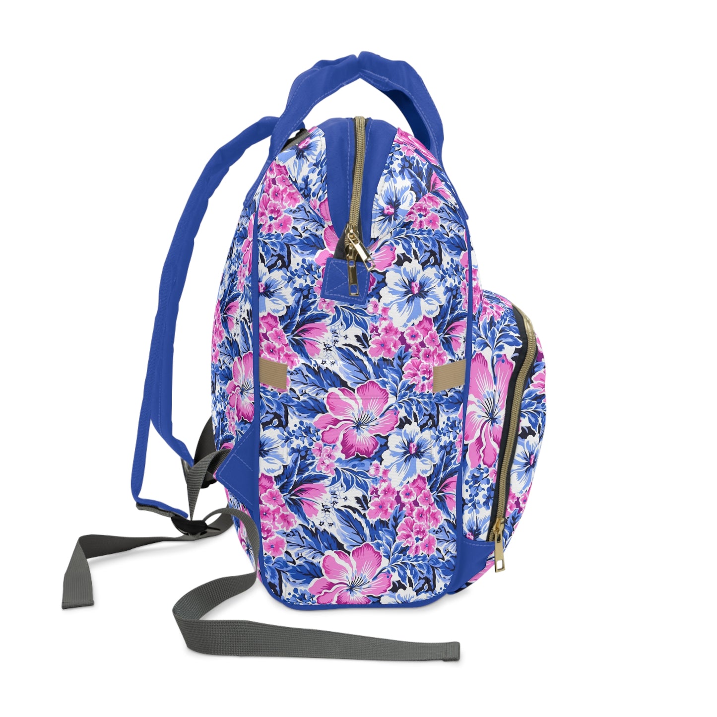 Bright Blooms: Pink and Blue   Watercolor Hibiscus in Vivid Splendor Multifunctional Diaper Backpack