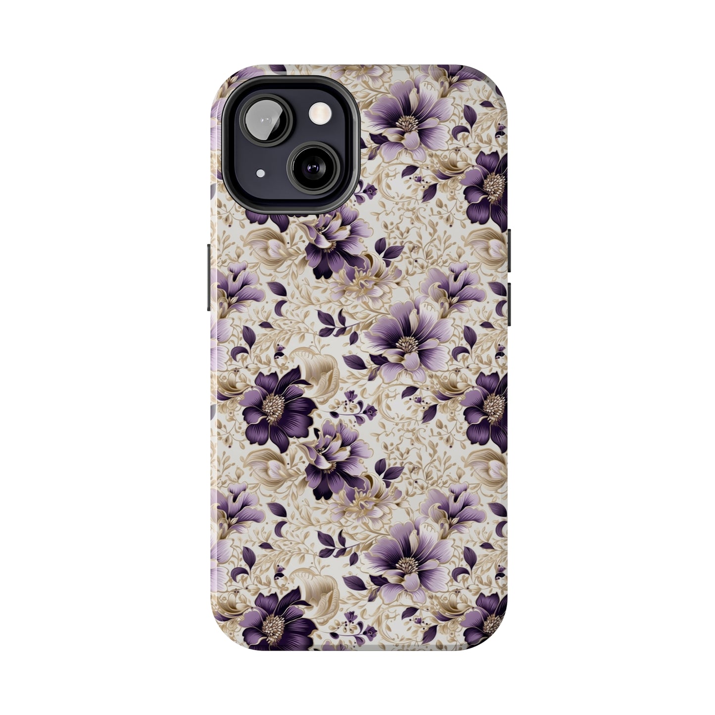 Purple Majesty: Watercolor Floral Design with Gold Foliage Accents Iphone Tough Phone Case