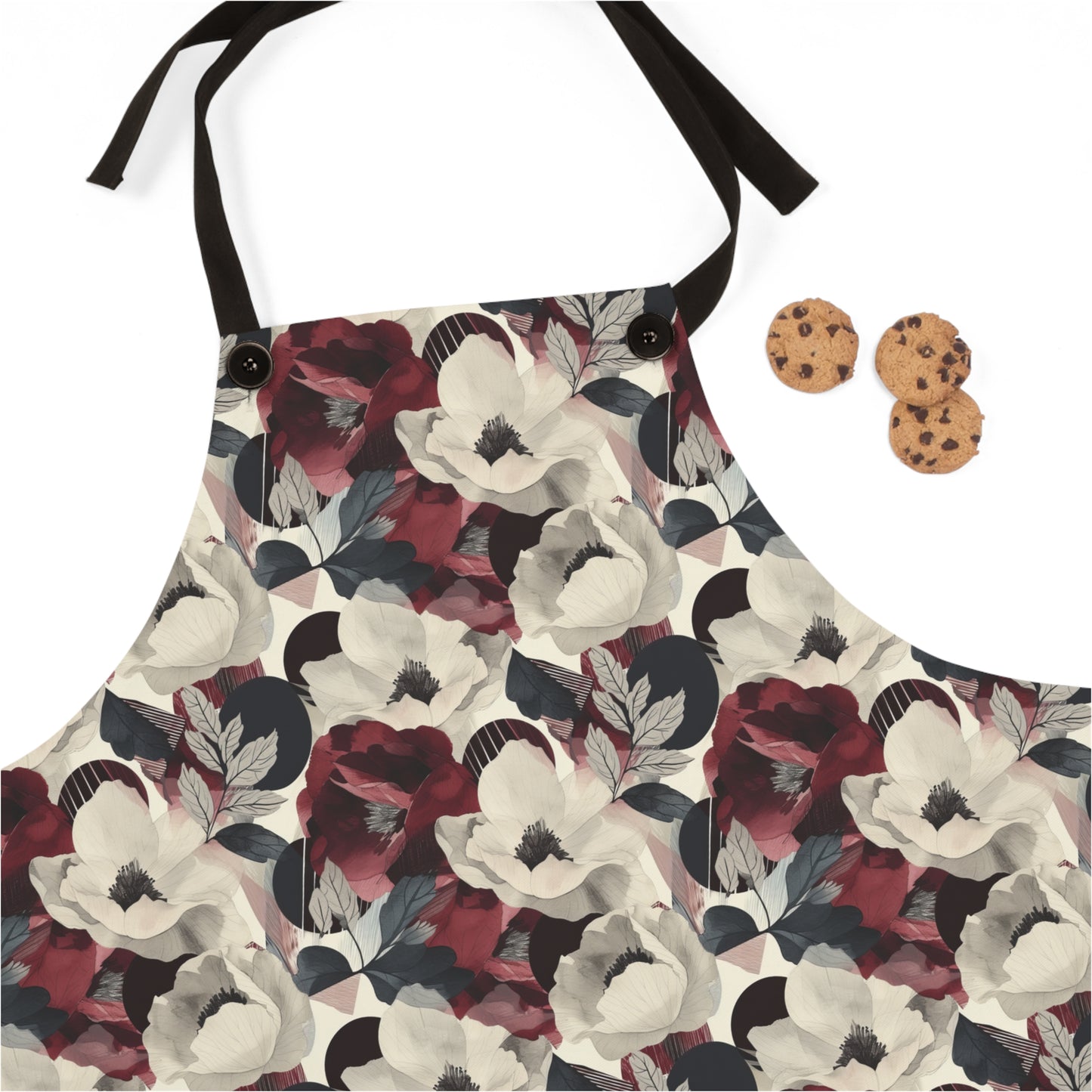 Elegant Vintage Floral Blooms in Wine, Cream and Charcoal Print Design Kitchen Chef Apron