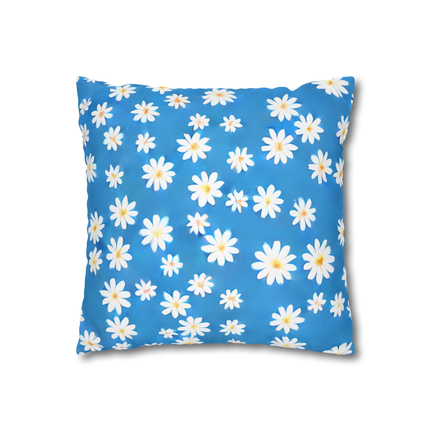 Skys Whisper: Tiny White Daisies on a Serene Blue Spun Polyester Square Pillowcase 4 Sizes