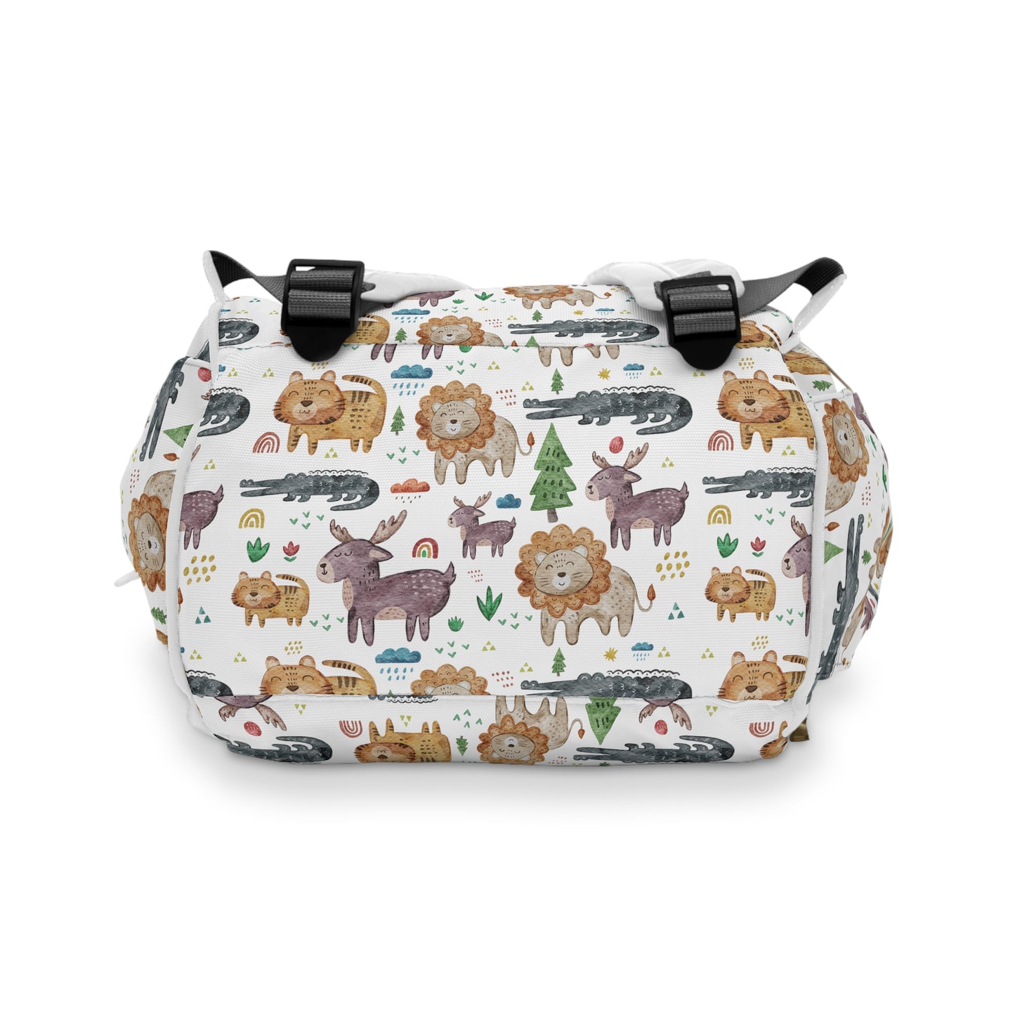 Jungle Jamboree: Kids' Cartoon Lions, Tigers, Alligators, and Reindeer Multifunctional Diaper Backpack