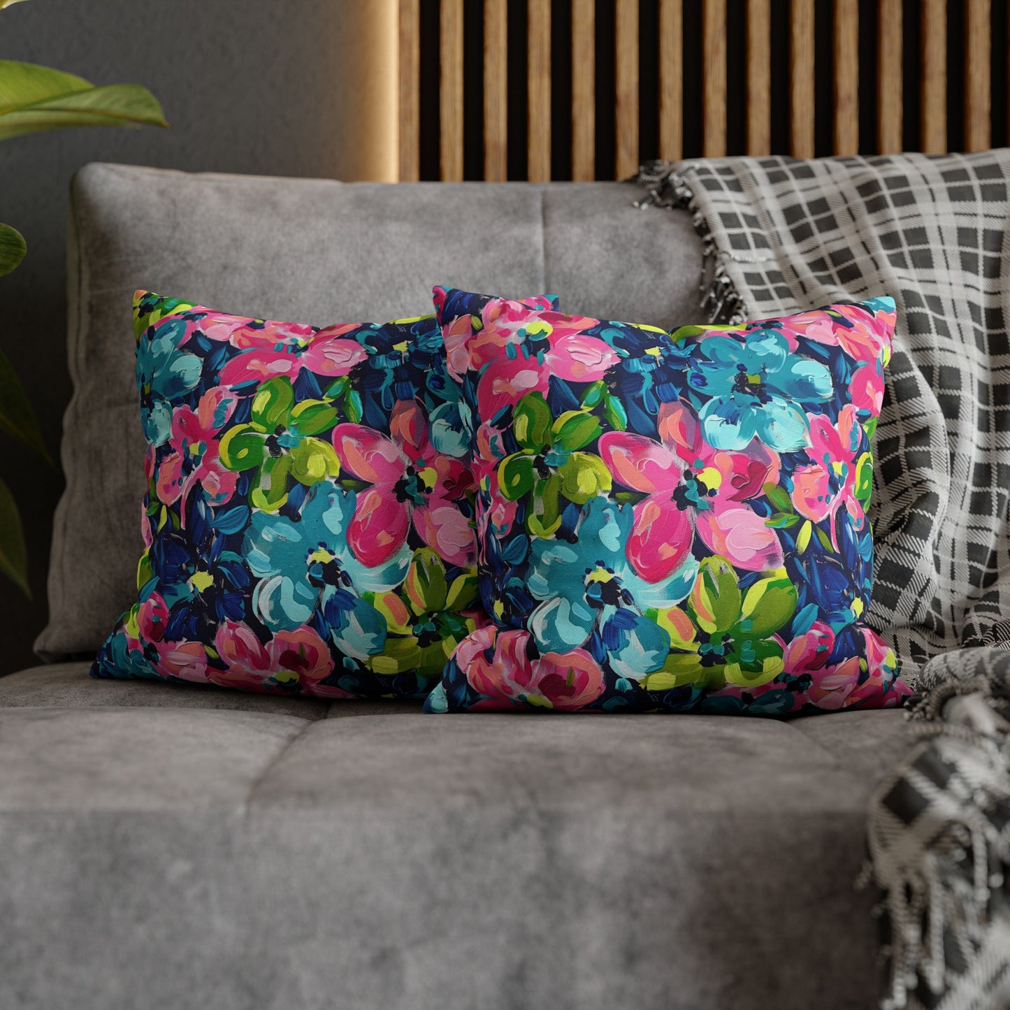 Dusk Blossoms: Moody Pink, Blue, and Yellow Watercolor Flowers Spun Polyester Square Pillowcase 4 Sizes