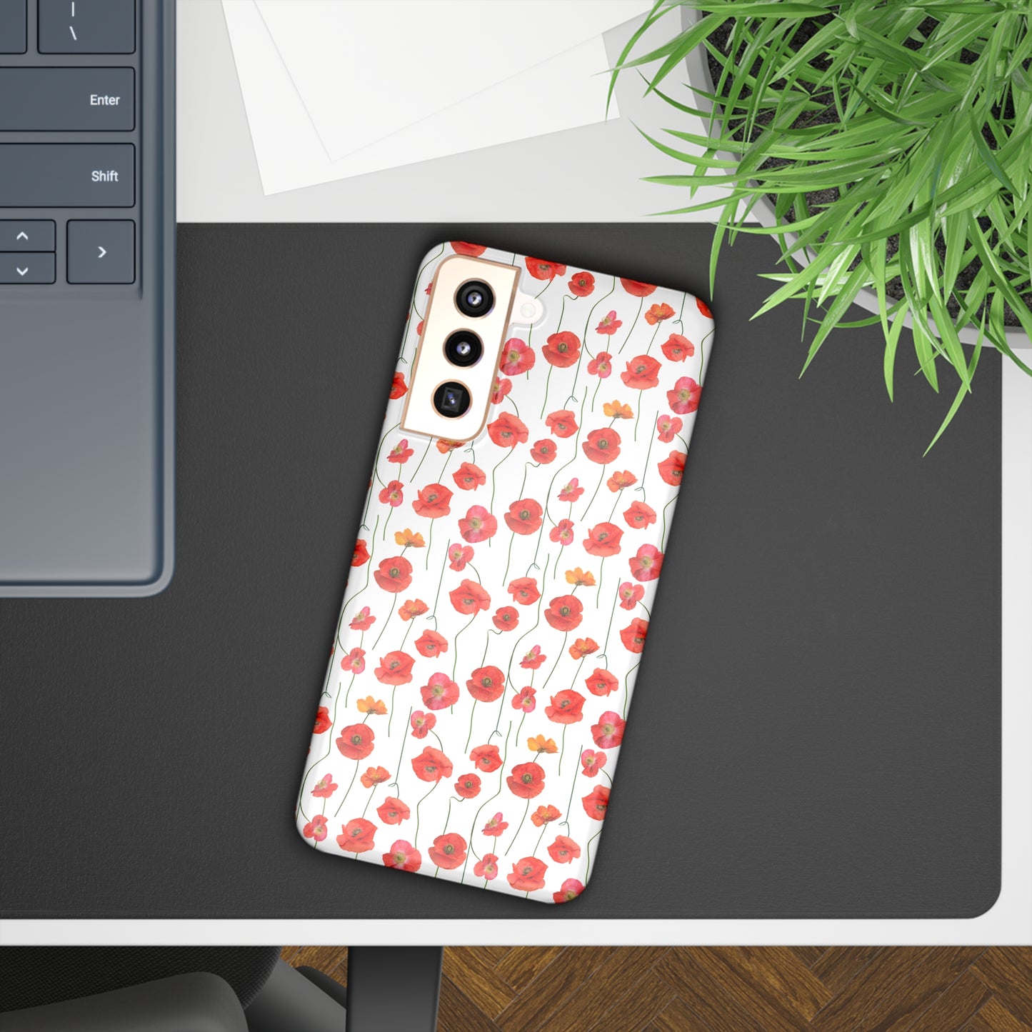 Vivid Elegance: Bright Red Poppies on a White Background Samsung Slim Cases