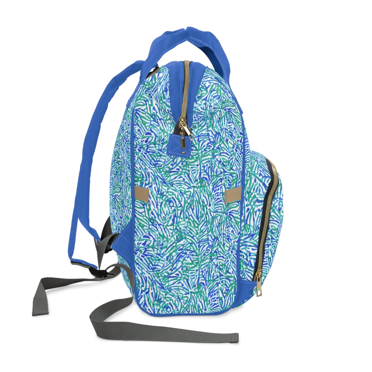 Tropical Fusion: Abstract Palm Leaves in Lime Green and Blue Hues  Multifunctional Diaper Backpack