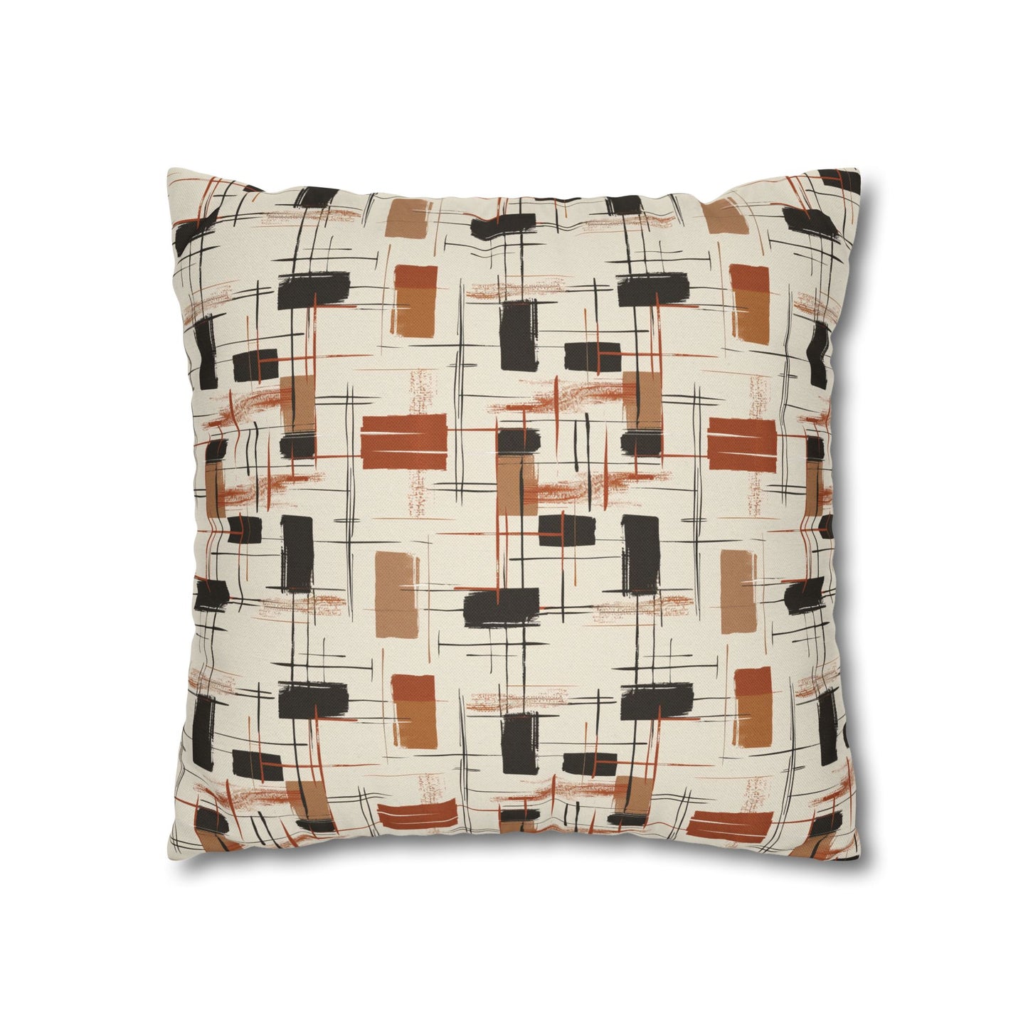 Modern Artistry in Bold and Minimalistic Pattern in a Palette of Black, Dark Orange, and Beige Spun Polyester Square Pillowcase 4 Sizes