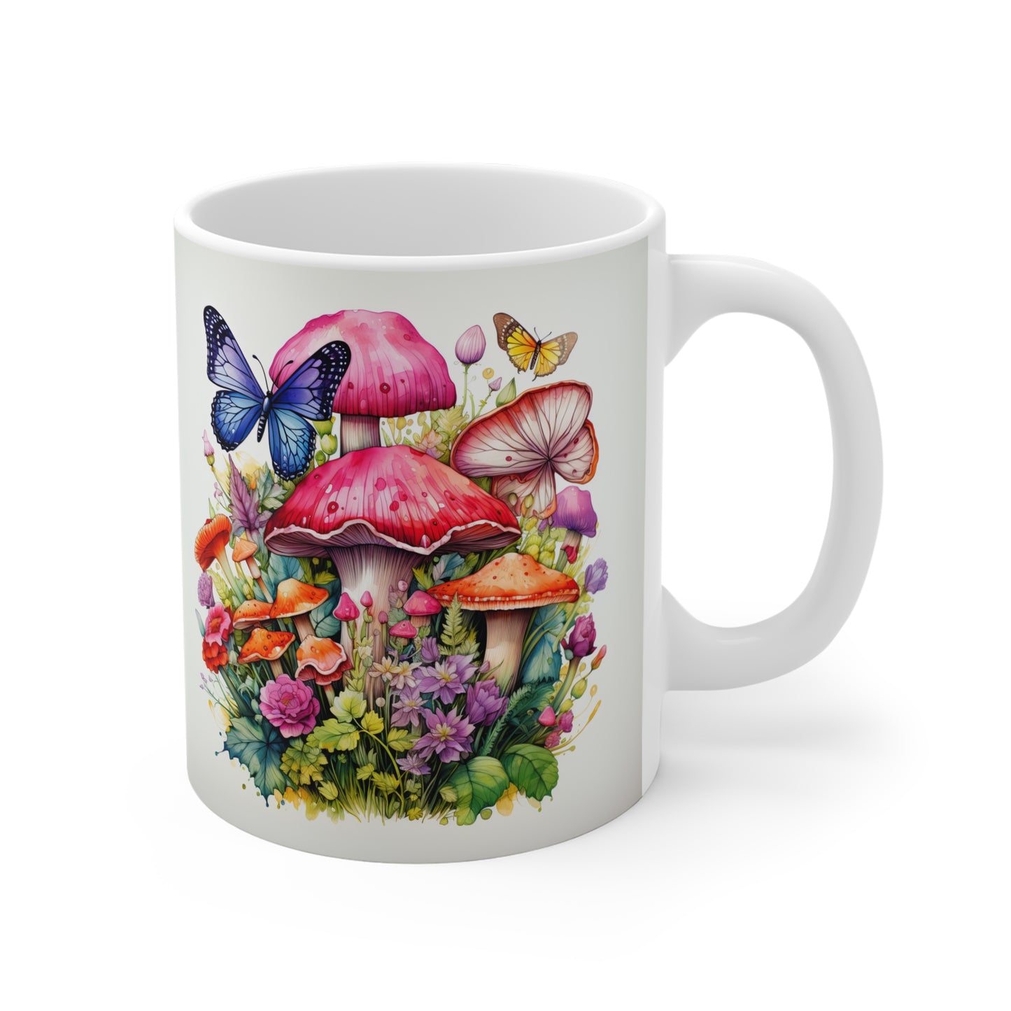 Magical Mushroom Oasis Where Flowers Bloom Amongst Butterflies  - 11 oz Coffee