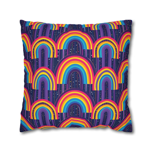 Retro Rainbow with Colorful Vintage Pattern Spun Polyester Square Pillowcase 4 Sizes