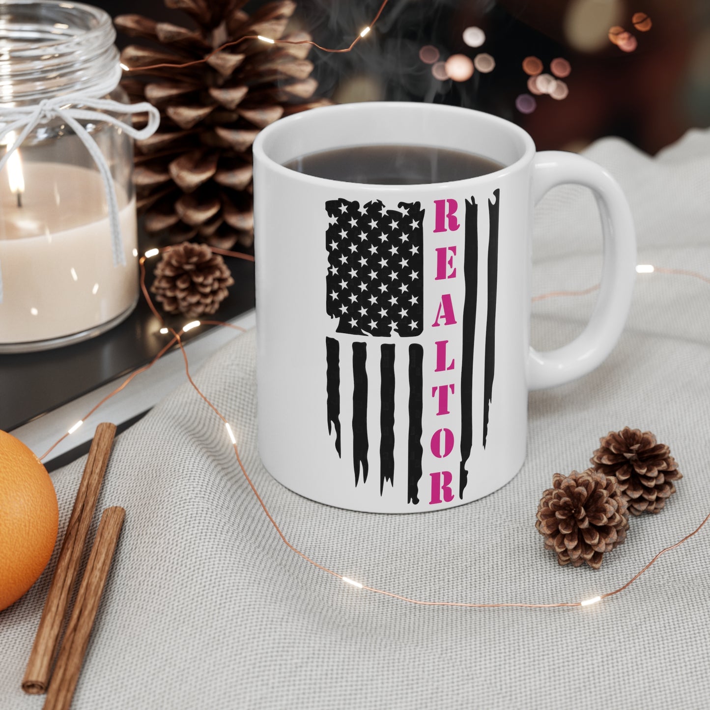 American Flag with Realtor in Pink - 11 oz Coffee