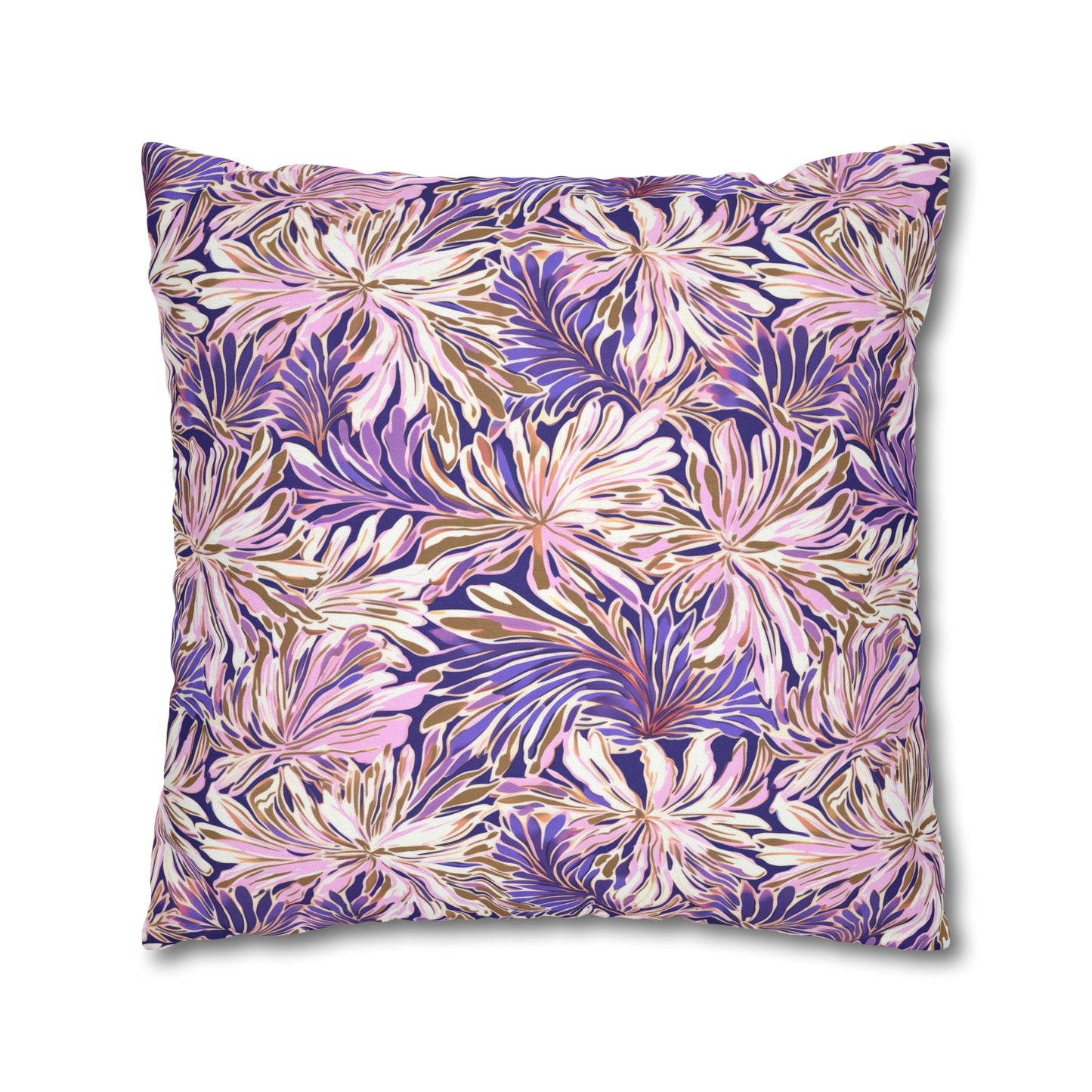 Gilded Blooms: Purple, Pink, and Gold Abstract Watercolor Flowers Spun Polyester Square Pillowcase 4 Sizes