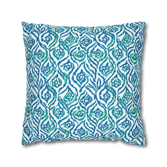 Cool Breeze Elegance: Abstract Damask Pattern in Green and Blue Spun Polyester Square Pillowcase 4 Sizes