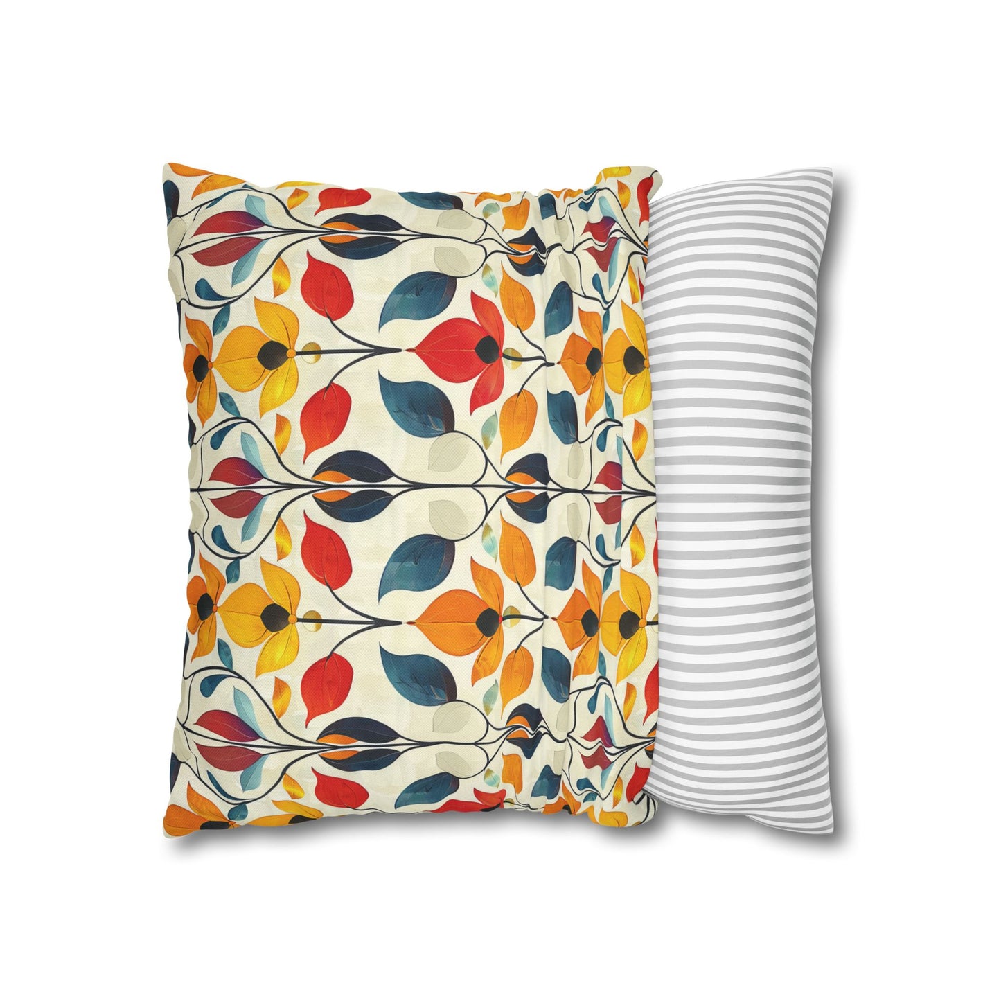 Retro Art Nouveau Vibrant Multicolored Blossoms Spun Polyester Square Pillowcase 4 Sizes