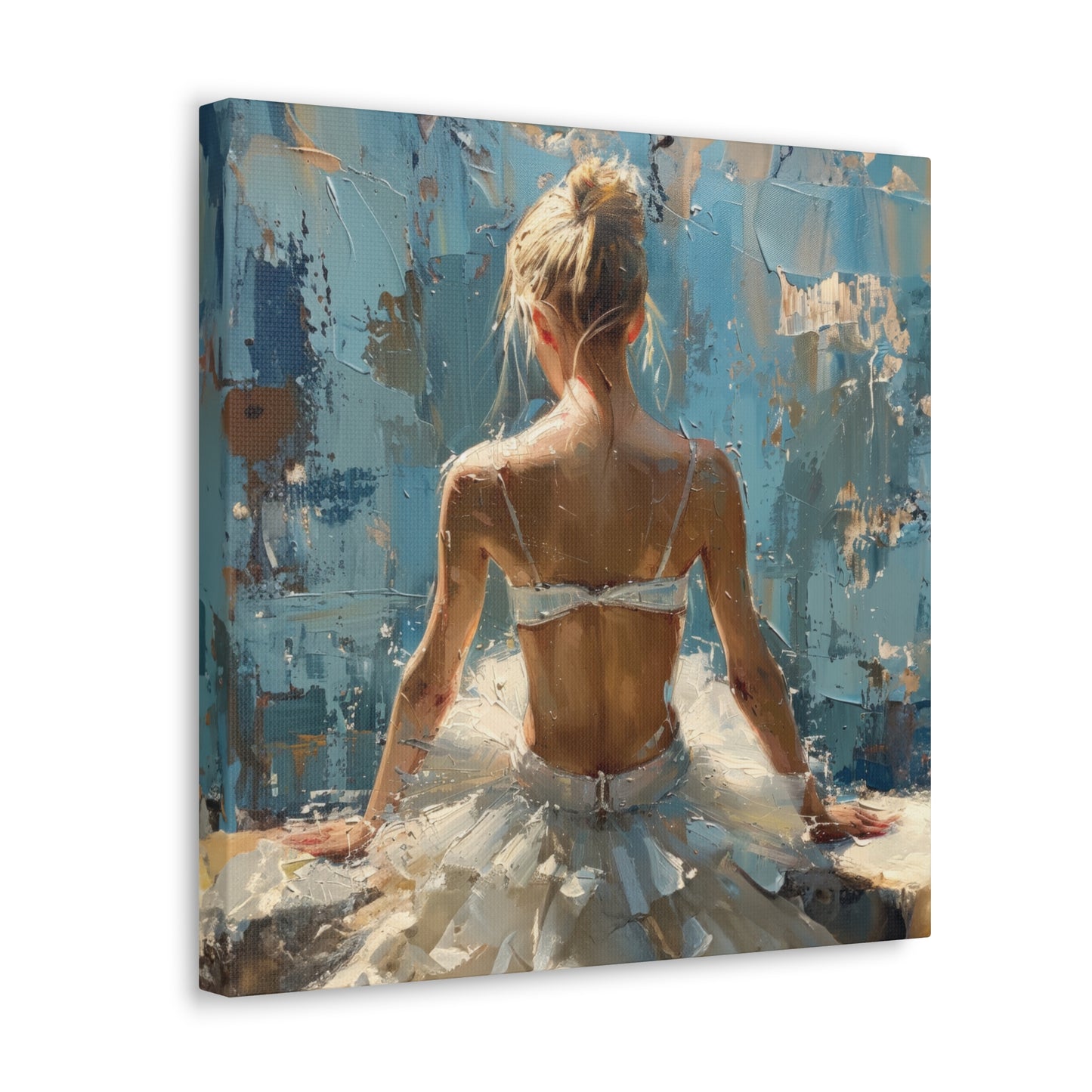 Sunlit Serenity Ballerina in White Dress, Bathed in Sunlight and Blue Skies with Back Turned Print on Canvas Gallery - 13 Sizes