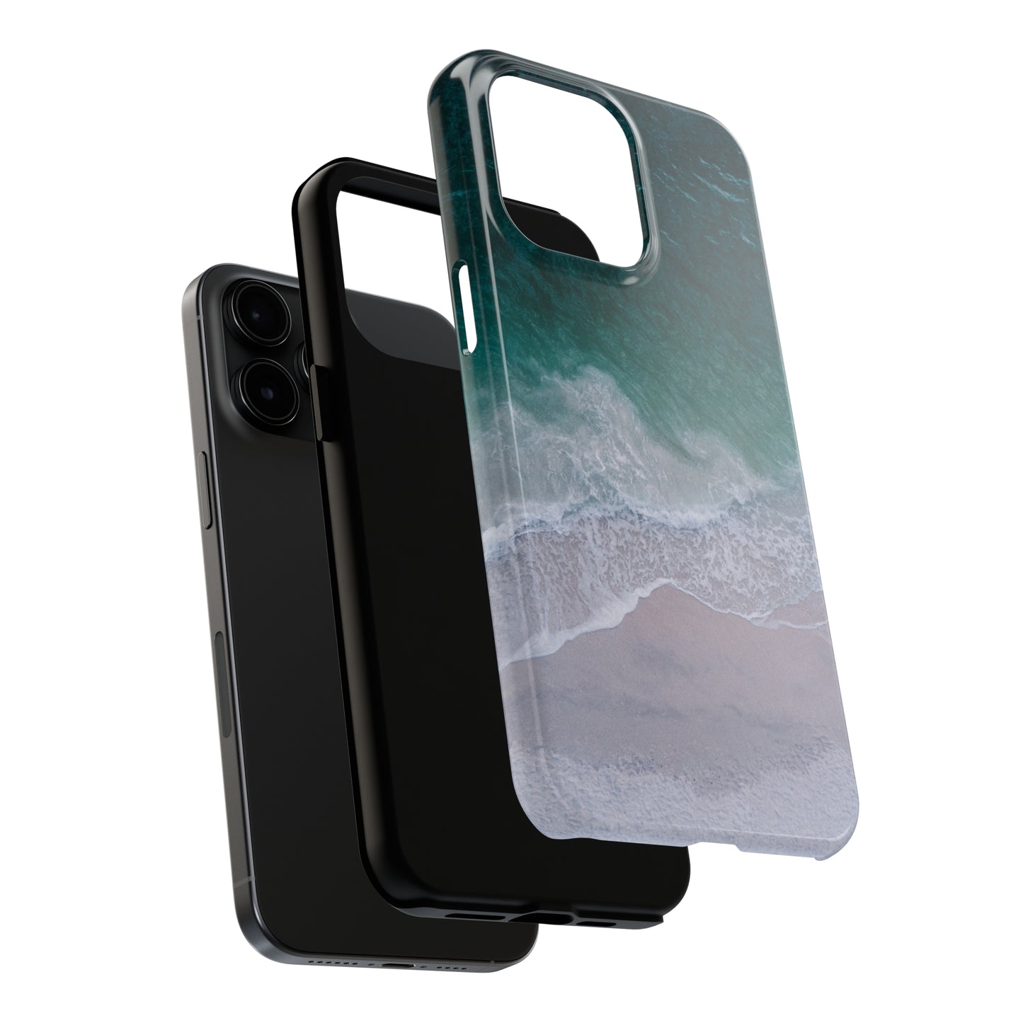 Ocean's Embrace: Deep Green Waters with White Waves Crashing onto the Beach Design Iphone Tough Phone Case