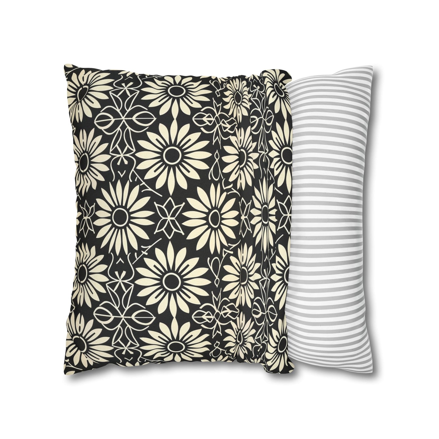 Classic Daisy Black and Off White Elegance Spun Polyester Square Pillowcase 4 Sizes