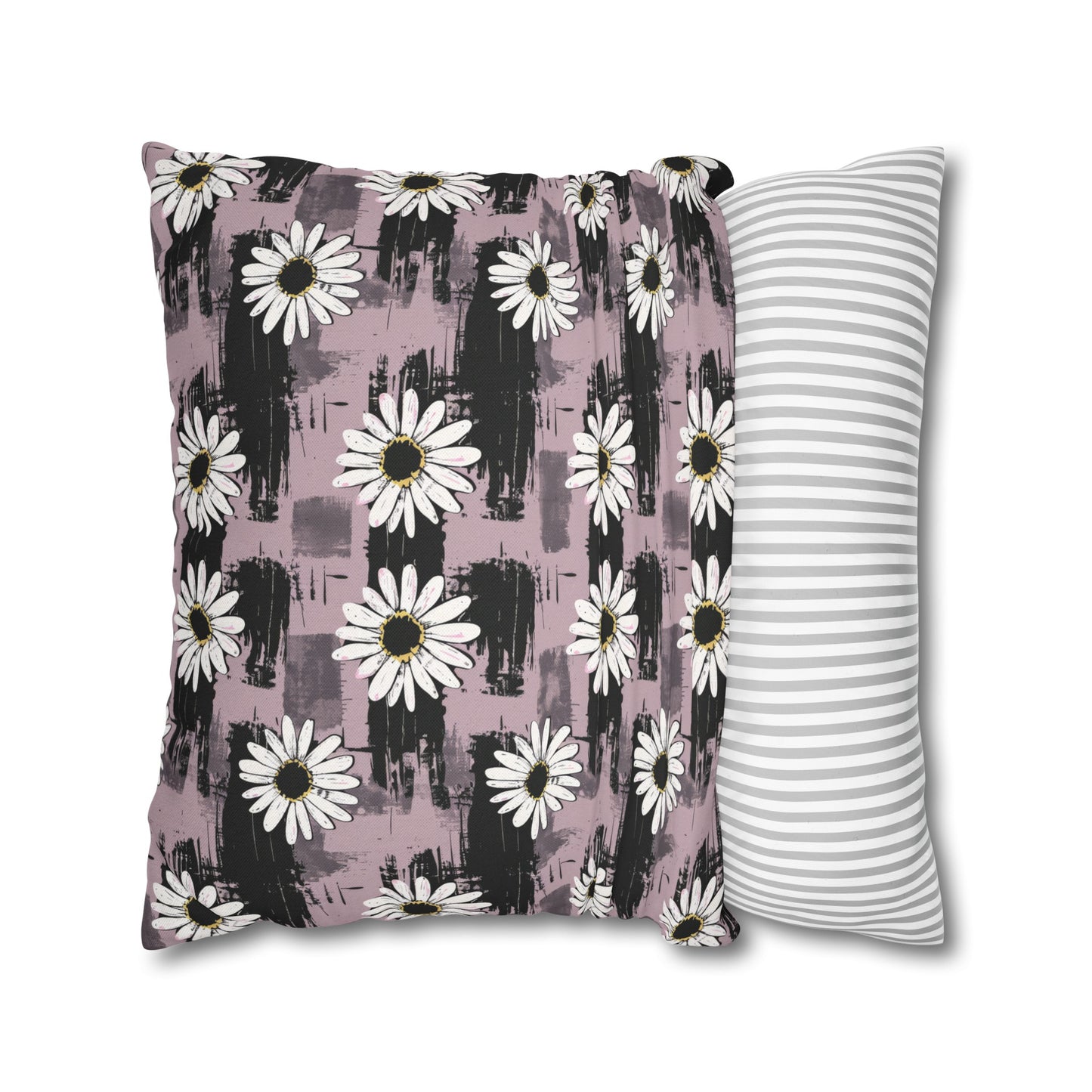 Edgy Daisy Dream with Pink and Black Grunge Spun Polyester Square Pillowcase 4 Sizes