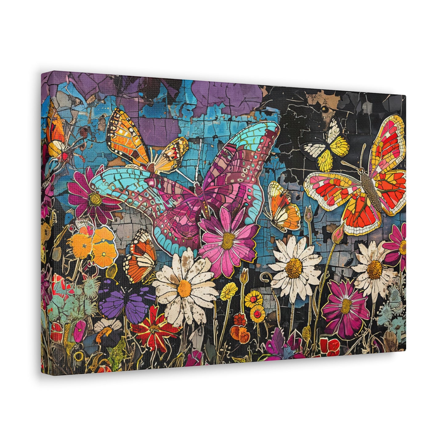 Vibrant Pop Art Garden: Butterfly & Daisy Floral Fantasy Canvas Gallery  - 3 Sizes