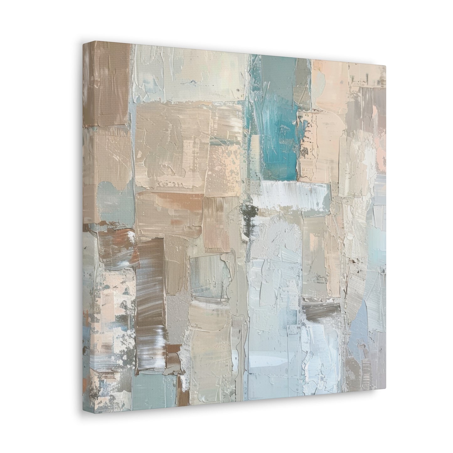 Bold Contrasts Abstract Grey Teal and Tan Color Blocking with Bold, Heavy Strokes Print on Canvas Gallery - 13 Sizes