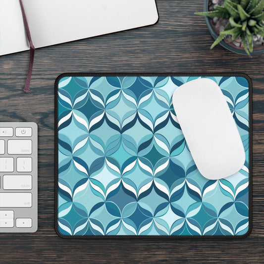 Modern Chic Aqua and Cream Geometric Pattern Mouse Pad with Finished Edges