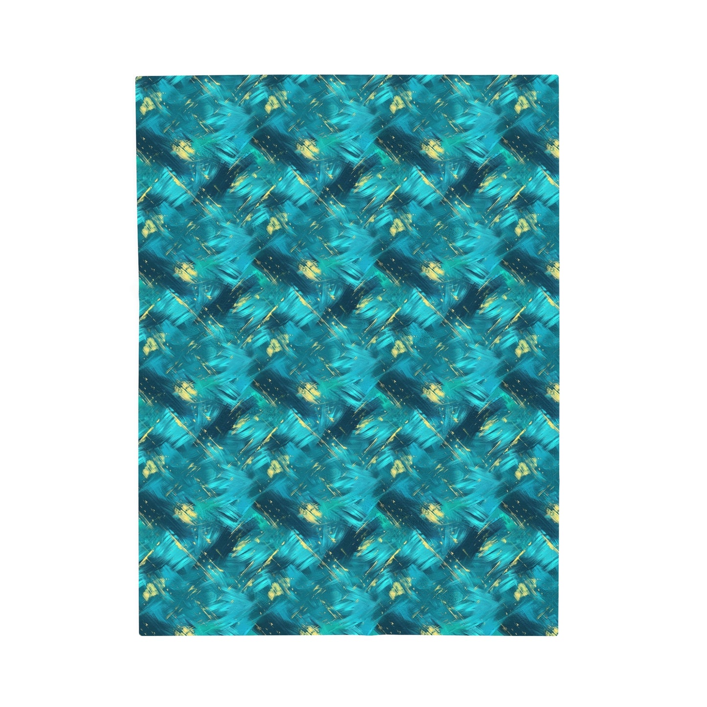 Vibrant Teal and Gold Abstract Brushstroke Pattern Velveteen Plush Blanket 3 Sizes