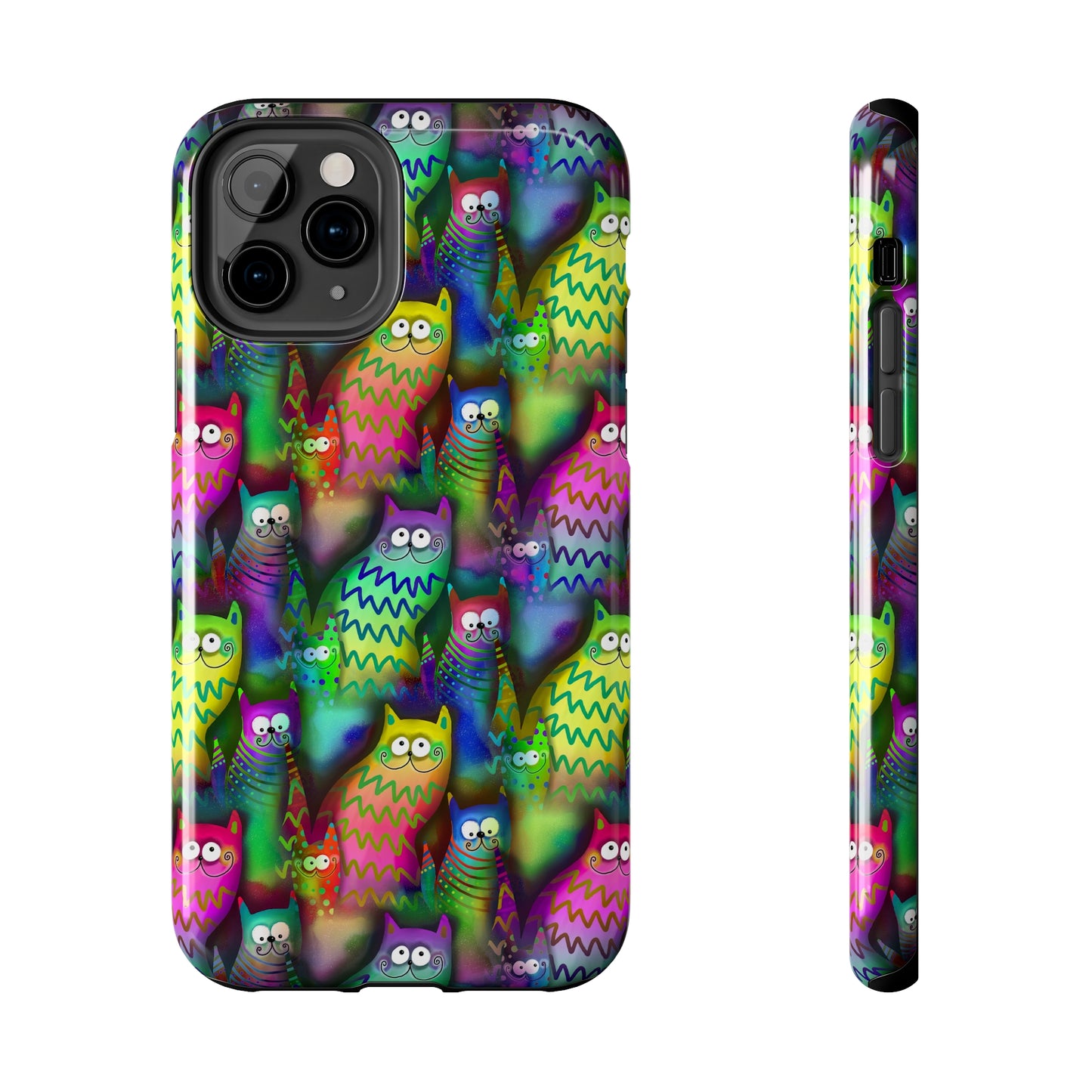 Neon Rainbow Cartoon Cats Iphone Tough Phone Case