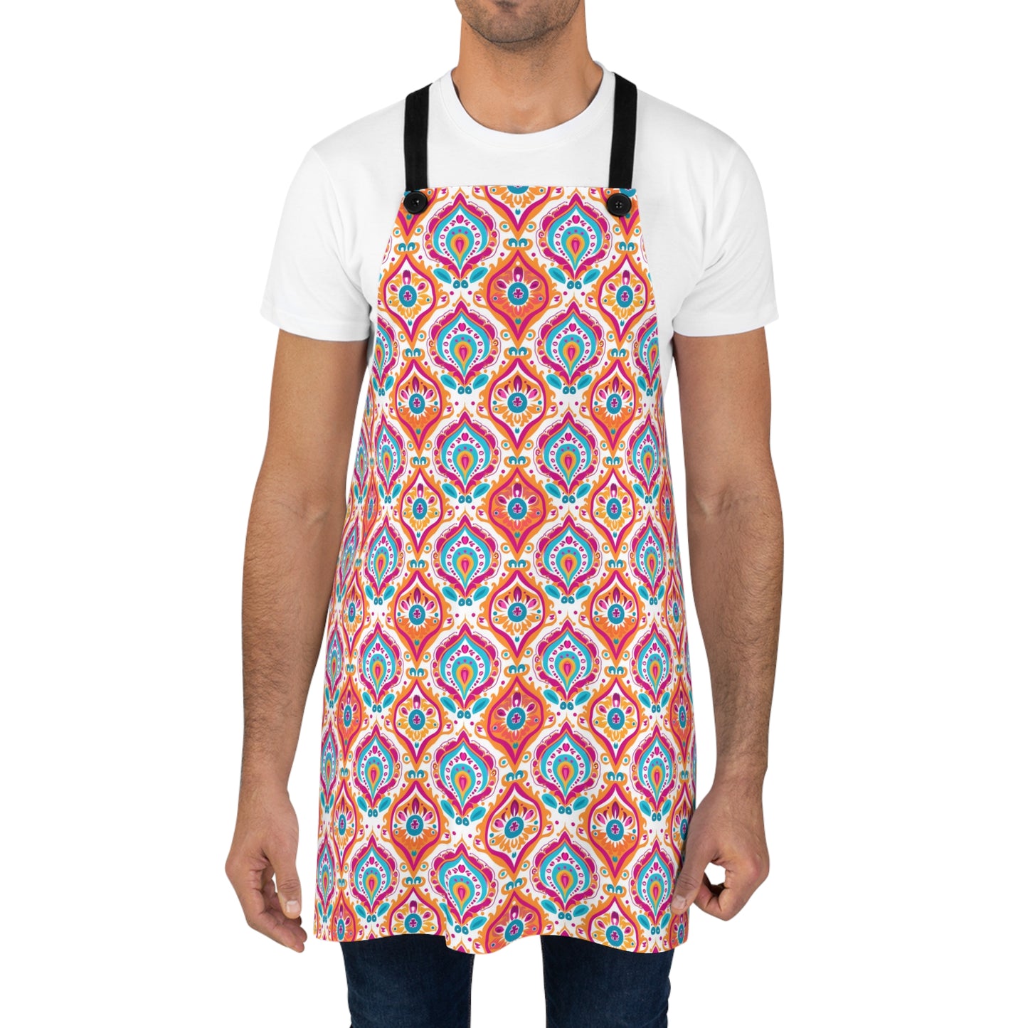 Bohemian Rapture of Floral Harmony in Lush Tangerine and Cerulean Kitchen Chef Apron