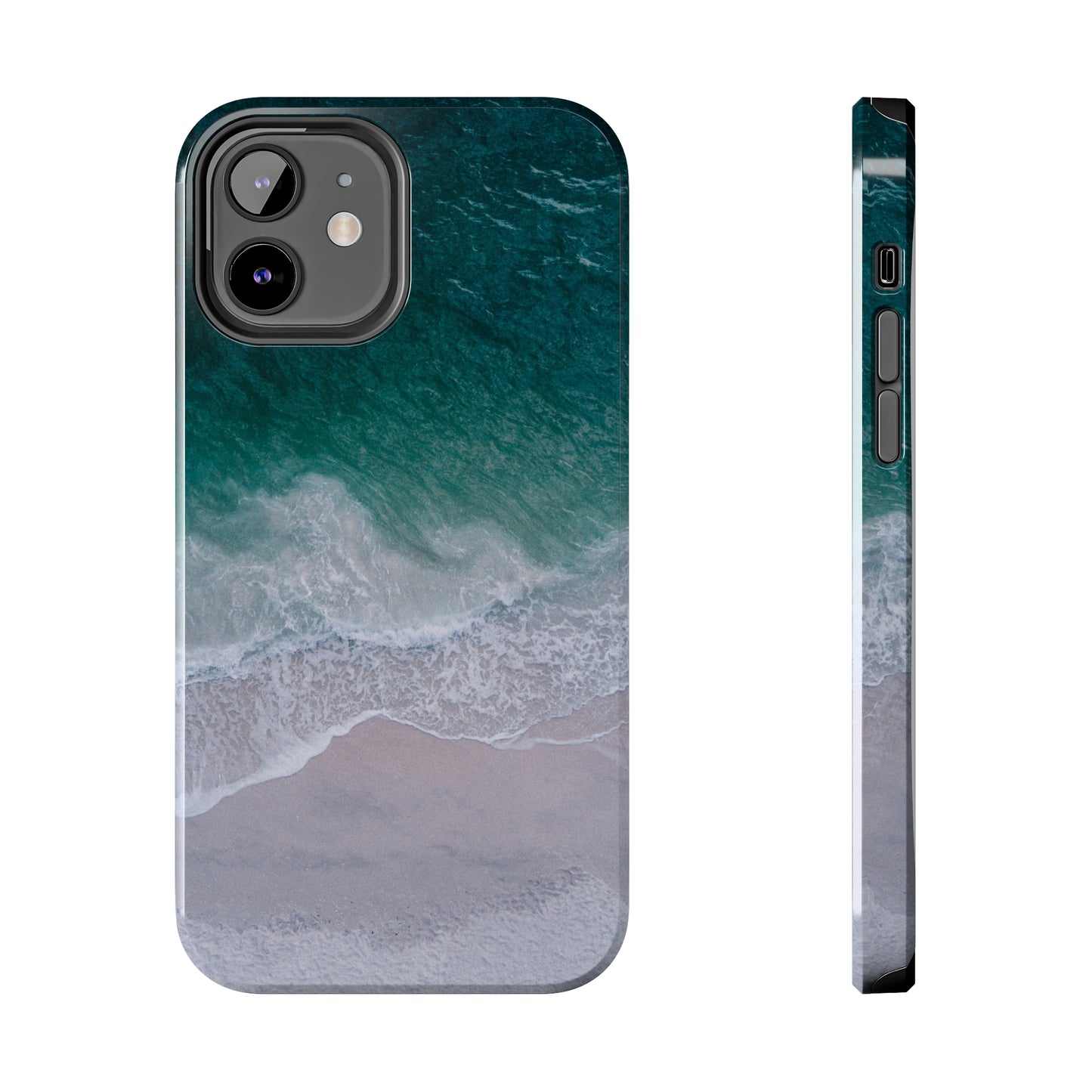 Ocean's Embrace: Deep Green Waters with White Waves Crashing onto the Beach Design Iphone Tough Phone Case