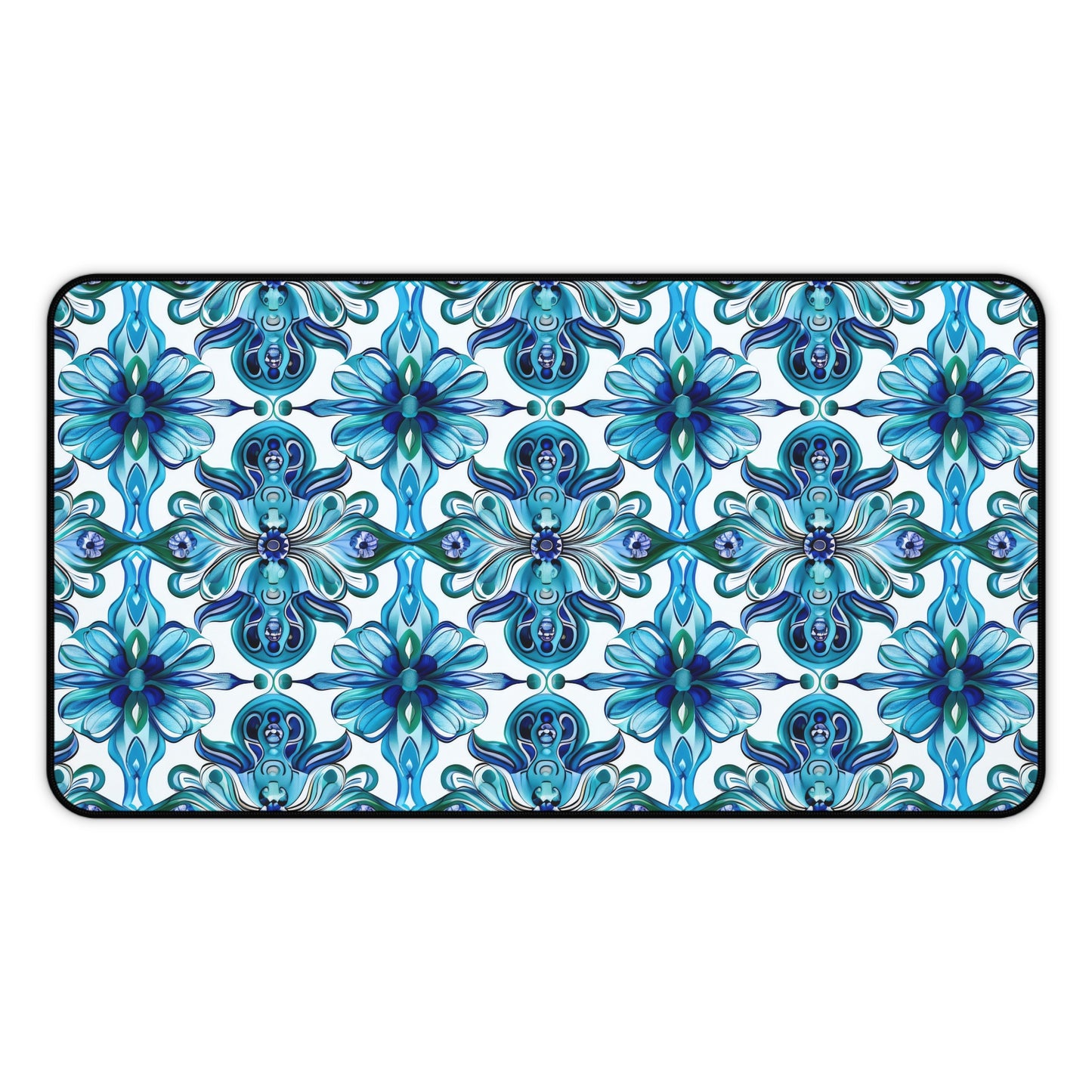 Vibrant Tapestry of Teal and Blue Flowers Extended Gaming Mouse Pad  Desk Mat  - 3 Sizes