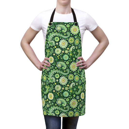 Emerald Oasis in Lush Paisley and Floral Mandala in Soothing Green Tones Kitchen Chef Apron