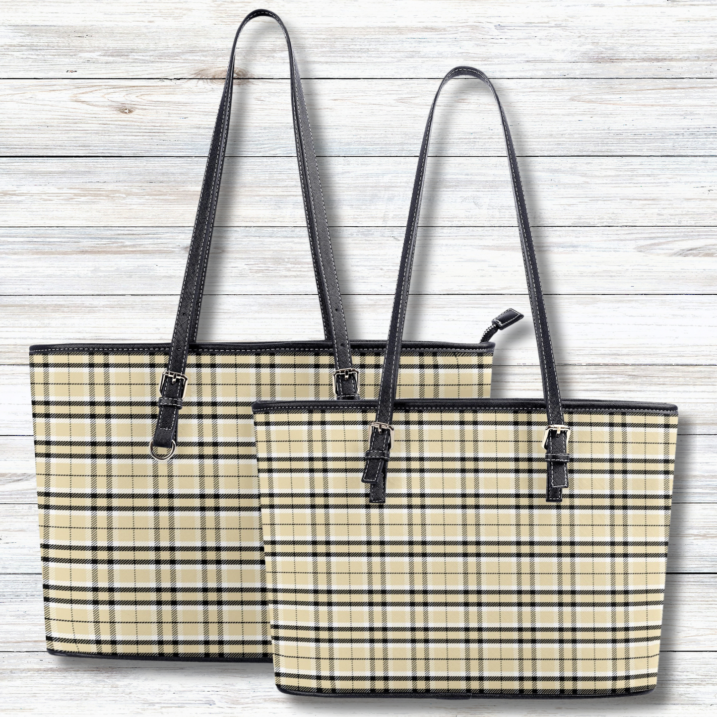 Chic Contrasting Yellow & Grey Argyle Plaid Professional Tote Bag Faux Leather (PU) - 2 Sizes