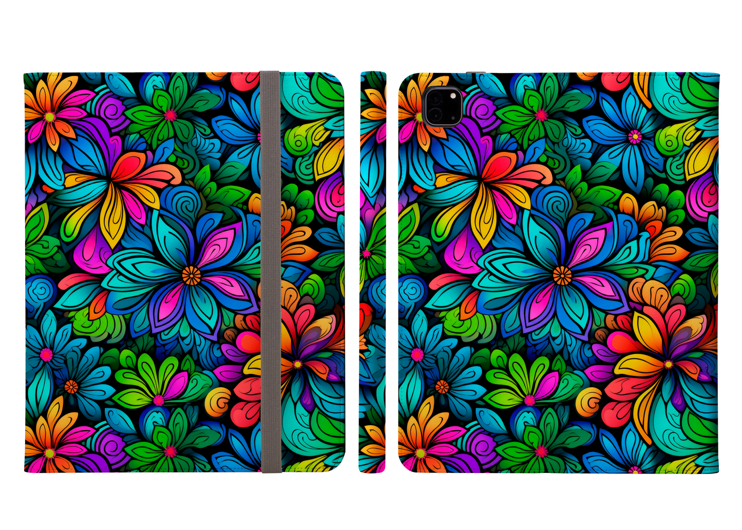 Vibrant Neon Tropical Flowers Ipad Pro 11 & Pro 12.9 Protective Case and Pencil Holder