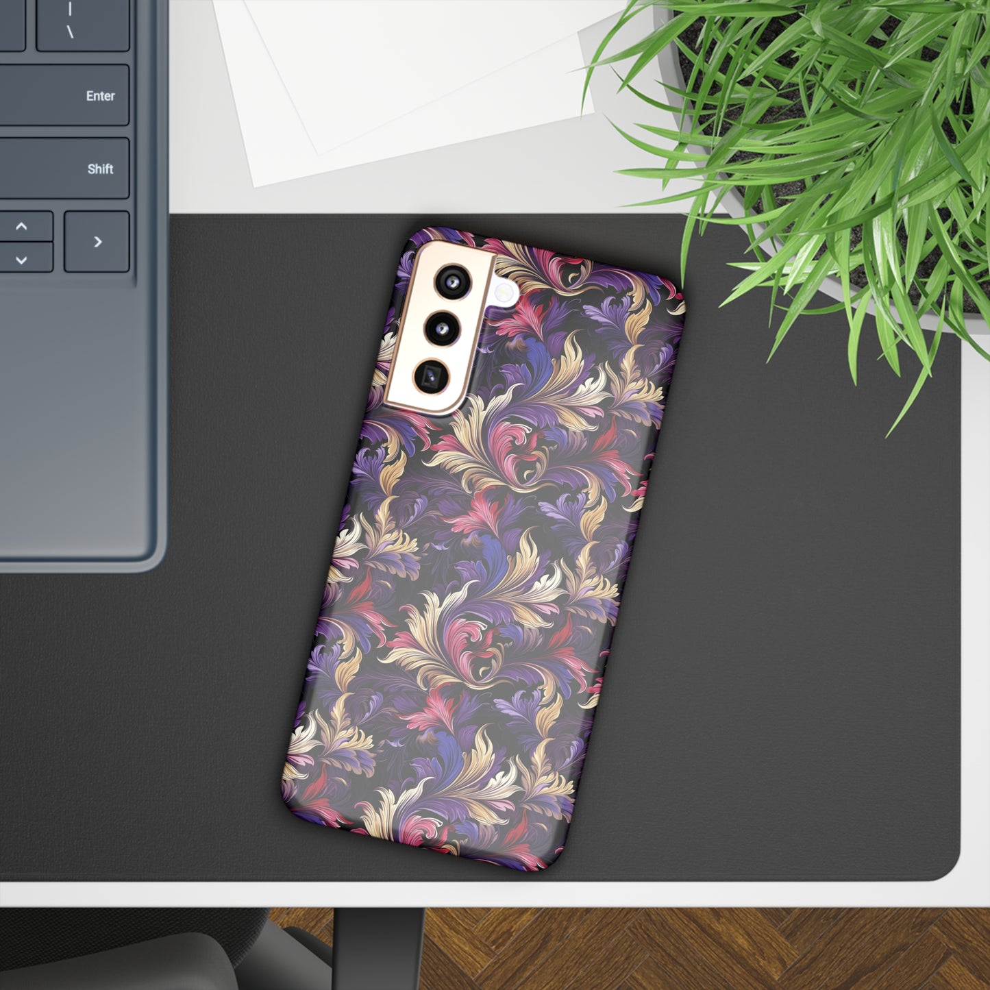 Purple, Gold & Pink Floral Swirls of Foliage Design Samsung Slim Cases