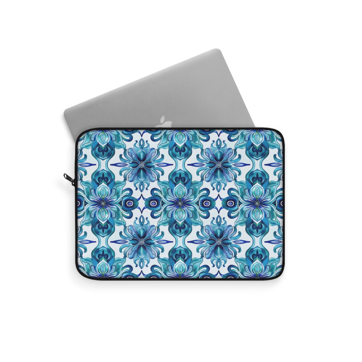 Blossom Symphony of Blue Teal Intricate Floral Pattern Laptop or Ipad Protective Sleeve 3 Sizes Available