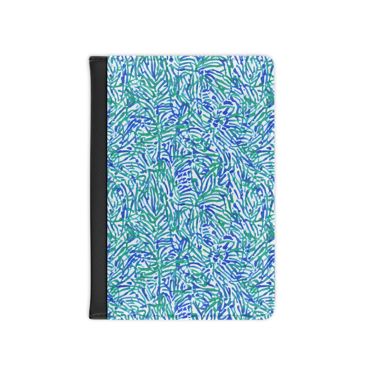 Tropical Fusion: Abstract Palm Leaves in Lime Green and Blue Hues - Passport Cover Faux Leather RFID Blocking