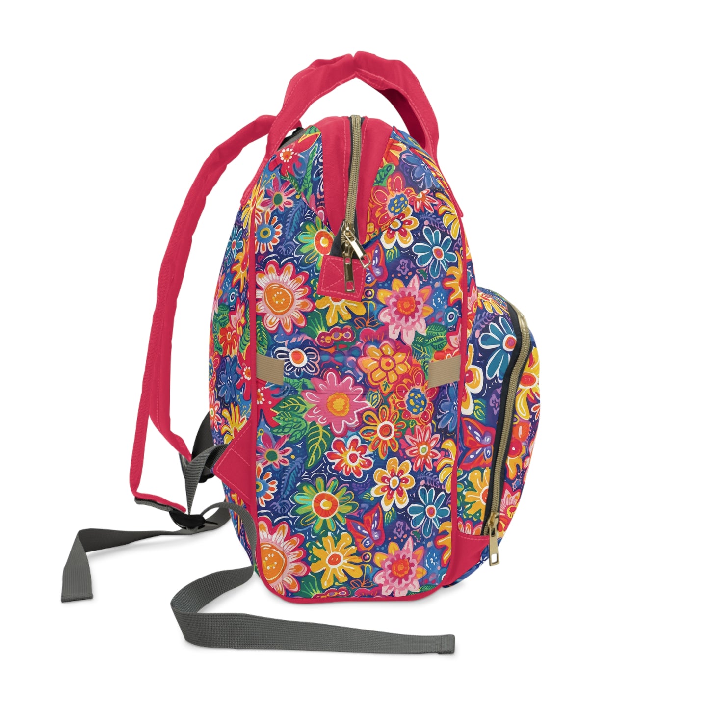 Fluttering Kaleidoscope: Vibrant Multicolor Flowers and Butterflies in Flight Multifunctional Diaper Backpack