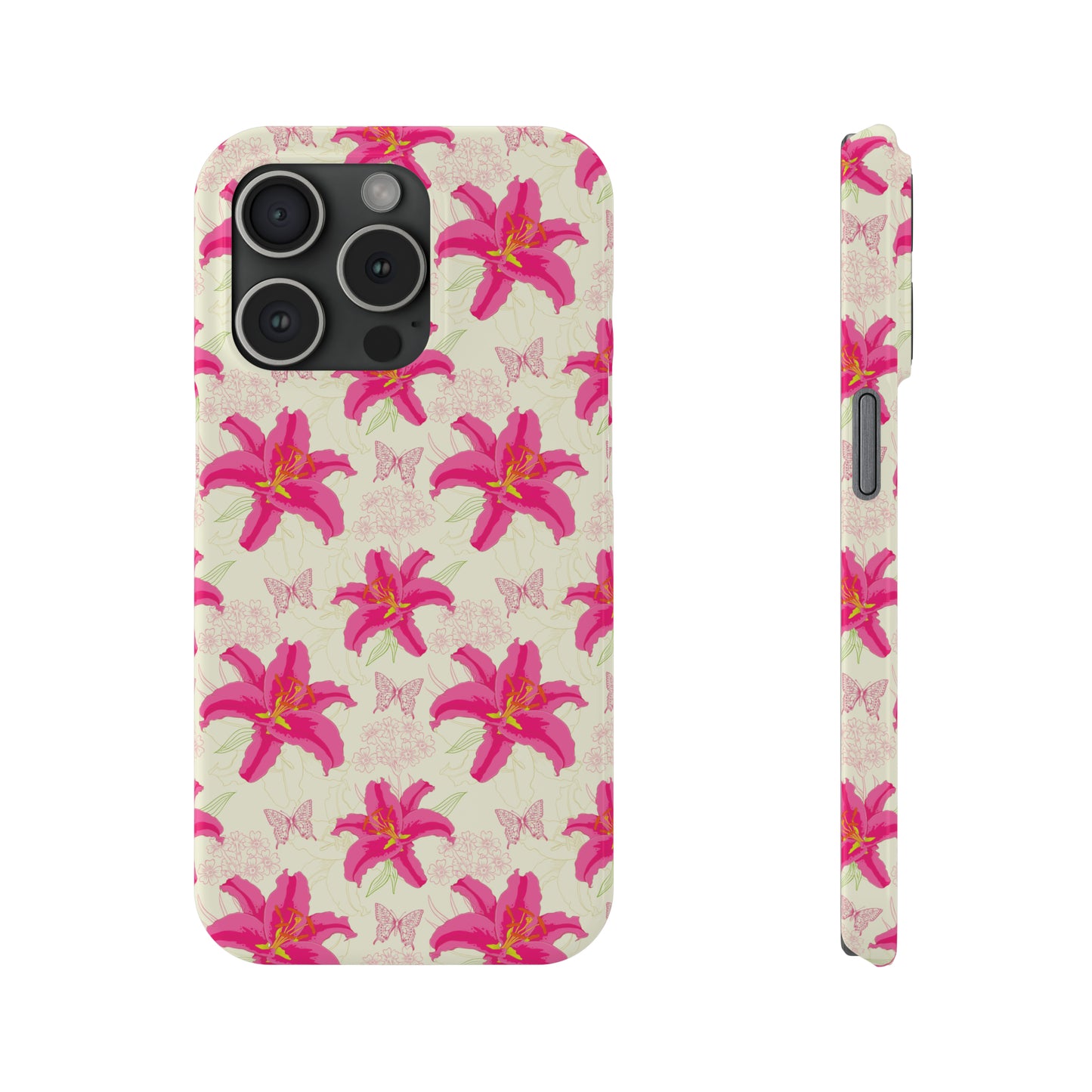 Large Lilies and Butterflies Iphone 15-12 Slim Phone Case