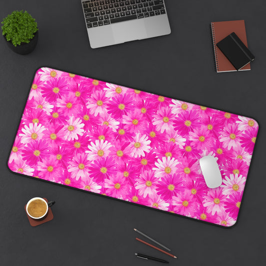 Spring Pink Daisy Deskmat , Spring Flowers Desk Decoration, Floral Large Mousepad, Gaming Desk Mat, Desktop Accessory