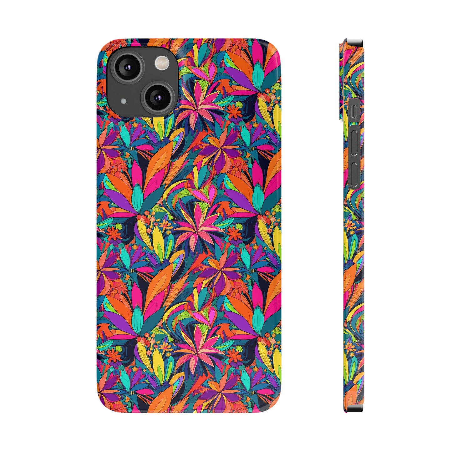 Tropical Neon Flowers Iphone 15-12 Slim Phone Case